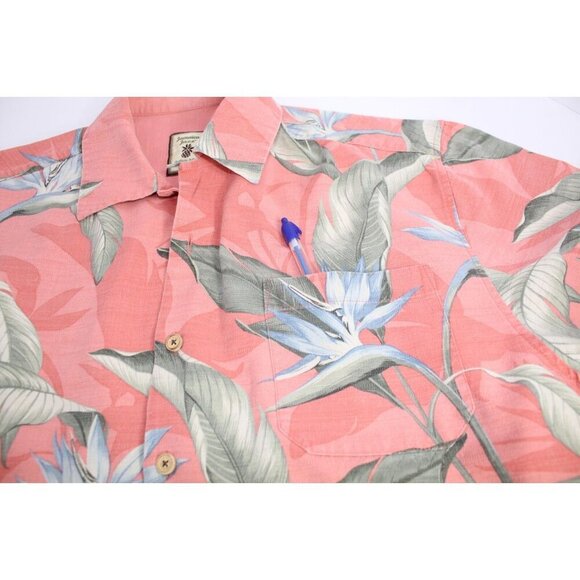 Jamaica Jaxx Tropical Silk Shirt Men's M Gray Pink Button Down Casual Fit Casual - Picture 7 of 11